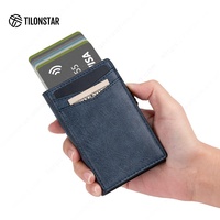Dompet Kartu Kulit Anti-RFID NFC dengan Pelindung, Bahan Aluminium Pop-up, Harga Pabrik untuk Pria