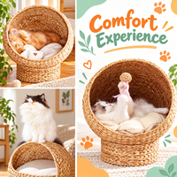 Nid pour animaux semi-fermé en rotin naturel tressé à la main, lit pour chat, villa pour chat, cage de haute qualité, amovible et lavable pour toutes les saisons