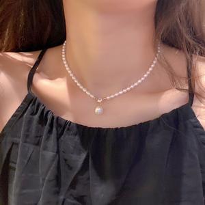 Collar de Estilo Retro Francés, Perla de Agua Dulce Natural, Perla de Arroz, Circonita, Exquisito Colgante para Clavícula, para Collares Finos - Product Image 2