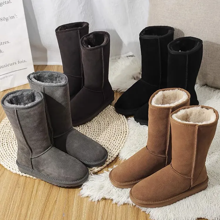 Botas de nieve de media caña para mujer, botines clásicos de invierno cálidos para interiores y exteriores, piel de oveja auténtica Premium