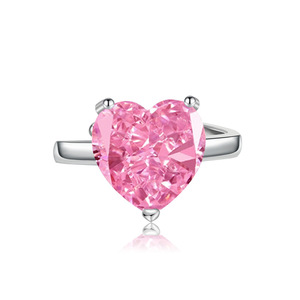 Collar con colgante de corazón rosa de diamante de alto contenido de carbono de 12 mm, juego de joyería de 3 piezas, juego de anillos de circonita rosa cobrizo para mujer, más vendido. - Product Image 5