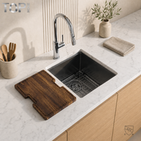 Évier de cuisine encastré en acier inoxydable 304 avec planche à découper, panier, passoire et égouttoir