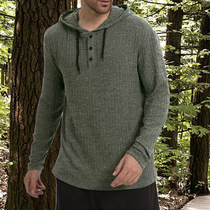 เสื้อฮู้ดดี้ผู้ชายผ้าคอร์ดูรอยคุณภาพสูง สวมใส่สบาย ทรงปกติ แขนยาว ติดกระดุม สีพื้น สำหรับฤดูใบไม้ร่วง แบบ ODM - Product Image 3