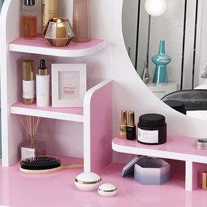 Meuble de chambre d'hôtel : Coiffeuse élégante en bois rose et blanc avec rangement pour maquillage et accessoires, idéale pour chambre à coucher (nouveau modèle) - Product Image 5
