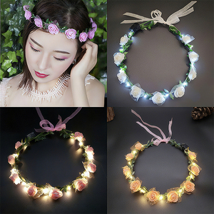 Pink & White Led Flower vương miện chuỗi ánh sáng phát sáng tóc phụ kiện nhấp nháy vòng hoa cho đảng nhà máy giá - Product Image 5