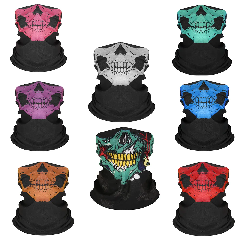 Venta al por mayor Seamless Black Face Shield Riding Motorcycle Ghost Skull Head Face Bandana Mask Bufanda Neck Gaiter