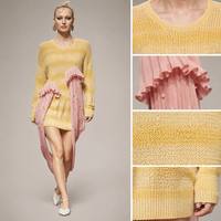 Robe pull courte en tricot à rayures dégradées pour femme, manches longues, rose, avec perles, volants et pompons, style décontracté, tenue de soirée tendance