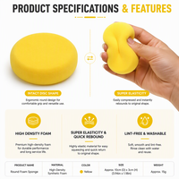 Tampon applicateur de cire pour voiture, éponge ronde en mousse souple jaune, tampon de polissage manuel pour le detailing automobile