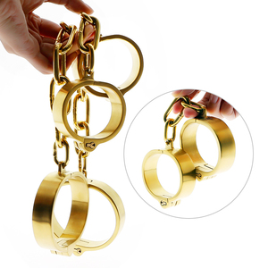 Caja Personalizada Gratis - Juego de Restricciones BDSM Doradas Pesadas, Kit de Esclavitud, Esposas de Acero Inoxidable, Tobilleras, Juguete Especial de Bondage Fetiche SM - Product Image 1