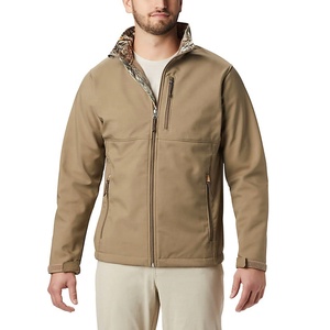 Men's Tan <b>Fleece</b> <b>Jacket</b> <b>With</b> Camouflage <b>Lining</b> Stand Collar Zipper Closure Casual Windproof Autumn Outerwear Regular Fit - Product Image 1