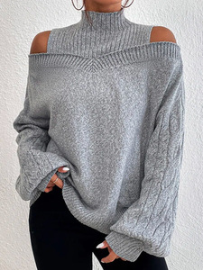 Outono Inverno Novo Estilo das Mulheres Pullover Camisola Europeia Americana <span class=keywords><strong>Half</strong></span>-High Collar Lanterna Manga Solta - Product Image 6