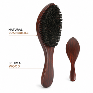 Brosse à cheveux en bois de Schima avec logo personnalisé, brosse à barbe incurvée à long manche pour hommes, brosse de coiffure pour barbier, 360 Wave - Product Image 1