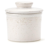Pot à beurre en céramique blanche mouchetée, pot à beurre français avec ligne d'eau