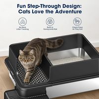 Bac à litière pour chat en acier inoxydable extra large XXXL avec couvercle, panneau semi-transparent amovible, entrée noire pour passage facile