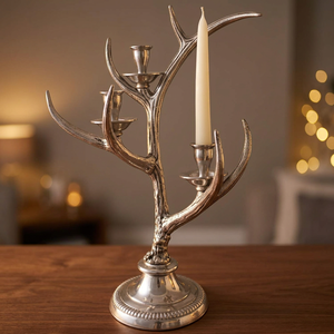 Candélabre en laiton AK en forme de bois de cerf, porte-bougie en métal argenté pour la décoration de la maison et de mariage - Product Image 1