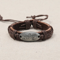 Bracelet en cuir tissé à la main pour homme et femme Bracelet en cuir de vachette simple multicouche motif gecko Bracelet en cuir cadeau