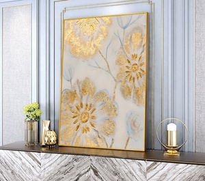 Astratta fioritura lamina d'oro <span class=keywords><strong>fiore</strong></span> pittura a olio su tela grande paesaggio floreale pittura acrilica moderna <span class=keywords><strong>arte</strong></span> della parete - Product Image 2