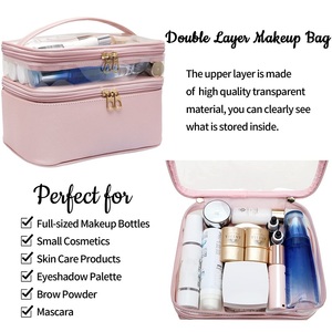 Double Layer Clear Cosmetic Bag Waterproof PVC Makeup Bag Travel <b>Toiletry</b> Organizer Portable Marble <b>Storage</b> Pouch for Women - Product Image 5