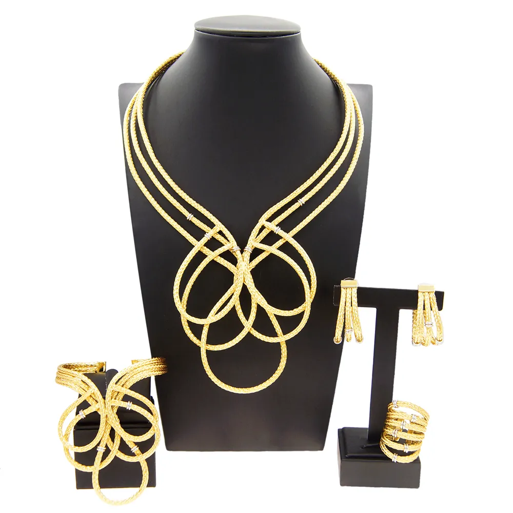 Zhuerrui Brazilian Gold Flower Design Jewelry Sets Brass Handmade Jewelry Set Large Earrings Light Wedding Jewellery Set H30092