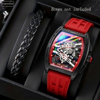 Montre à quartz squelette pour homme, mode sport, cadran ajouré coloré, bracelet en silicone, montre-bracelet pour homme