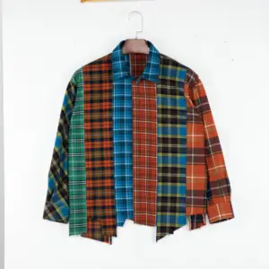 Customized Logo Printing Button Up Checked Shirt Full Sleeves Light Weight Multi Colors Men Flannel Shirt