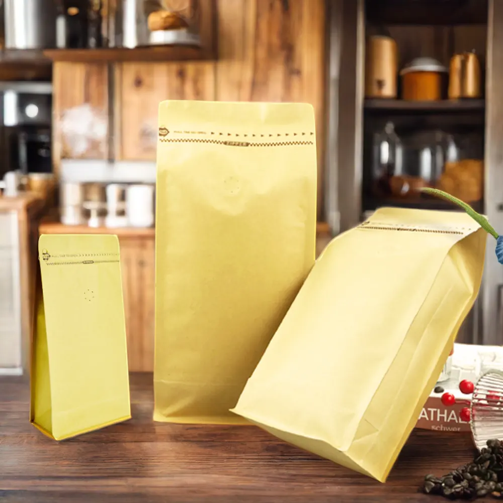 500g biyobozunur Kraft kağıt kilitli poşet düz alt çay kahve şeker meyve endüstriyel kullanım için güvenlik fermuar ile