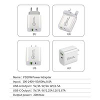 Adaptateur secteur USB-C 20W pour iPhone Chargeur et câble US EU UK USB-C PD Câble pour iPhone Câble Type-C Chargeur pour iPhone15 14 13