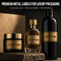 Label Botol Logam Aluminium Lengkung Kustom, Embos, Perekat Sendiri, Pelat Nama Emas untuk Kemasan Kosmetik, Parfum, dan Anggur