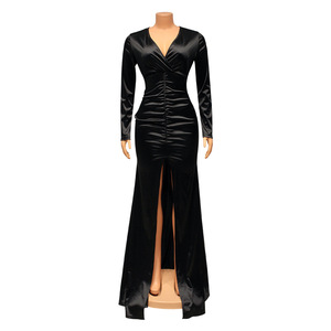 Dernière mode en vêtements, vente en gros, <span class=keywords><strong>robe</strong></span> <span class=keywords><strong>de</strong></span> <span class=keywords><strong>soirée</strong></span> élégante à manches longues, col en V profond, fendue - Product Image 6