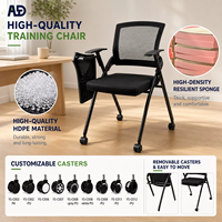 Chaise de formation ergonomique moderne avec tablette d'écriture pliable, dossier en maille, empilable, pour conférence, bureau, école, OEM ODM