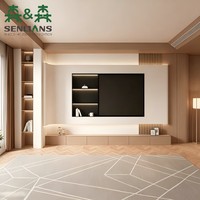 Panneau mural décoratif crème avec niche d'affichage foncée, console à tiroirs en bois et colonne de rangement haute pour la maison