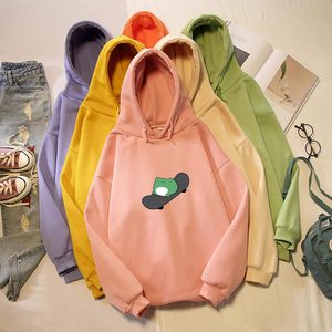 เสื้อฮู้ดดี้โอเวอร์ไซส์สำหรับผู้หญิง FOXA ลายกบสเก็ตบอร์ดน่ารัก แขนยาว สไตล์คาวาอี้ - Product Image 3
