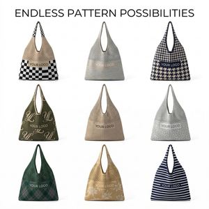 Sac fourre-tout en maille jacquard personnalisé de qualité supérieure avec logo, sac à cordon ajouré pour la plage et l'usage quotidien estival - Product Image 6