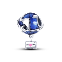 MULA En gros Pendentif globe classique en forme de valise, en argent, avec zircon et perles charmantes, pour enfants, mariages et fêtes