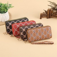 Tas HP Wanita Model Eropa Amerika Terbaru, Clutch PU Panjang Modis, Kapasitas Besar, Resleting, Motif Geometris, Luas
