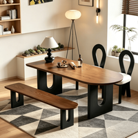 Table de salle à manger de style rétro français, îlot ovale, plateau noir, mobilier pour petit appartement