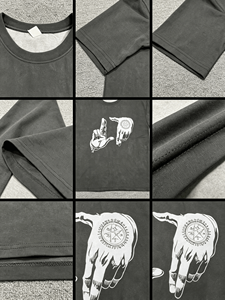 T-shirt noir vintage personnalisé pour hommes, style rétro, streetwear 100% coton, avec geste unique de la main et impression de symboles occultes - Product Image 2