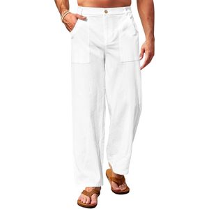 2025 pantalones casuales de algodón XL para hombre, pantalones holgados ligeros de cintura elástica, holgados, de pierna ancha, para verano, playa, Yoga, pantalones de lino - Product Image 5
