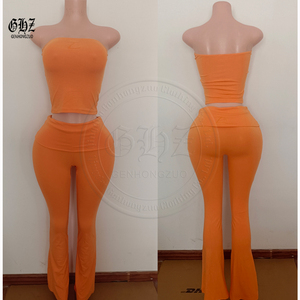 Set 2 pezzi di abbigliamento estivo da <span class=keywords><strong>donna</strong></span> Top in <span class=keywords><strong>cotone</strong></span> Y2K personalizzato e ripiegate sopra pantaloni da Yoga in due pezzi Set da salotto abbigliamento <span class=keywords><strong>donna</strong></span> - Product Image 2