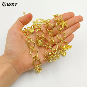 WT-JFN45 estate popolare giallo ottone placcato oro 18K grande cerchio catena <span class=keywords><strong>con</strong></span> Multi piccoli ciondoli <span class=keywords><strong>collana</strong></span> per ragazze Cool gioielli - Product Image 6