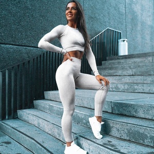 3PCS Active Wear Tights Ribbed Yoga <strong>Leggings</strong> Long Sleeve Workout Shirts and Activewear Sets <strong>for</strong> <strong>Women</strong> Yoga Suit - Product Image 5