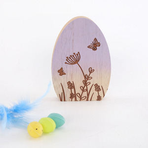 Insun New <strong>Wooden</strong> <strong>Easter</strong> <strong>Egg</strong> Ornaments DIY Desktop Decoration Purple/Yellow Color 12*8.5cm Size Home Gift - Product Image 2