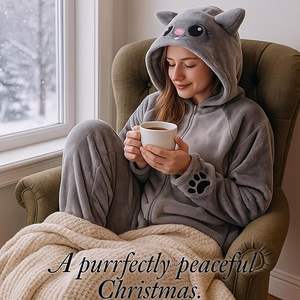 Animal Onesie para adultos gato negro Kigurumi pijamas con capucha polar disfraz invierno <span class=keywords><strong>Pijama</strong></span> cálido y acogedor Loungewear disfraz de Halloween - Product Image 1