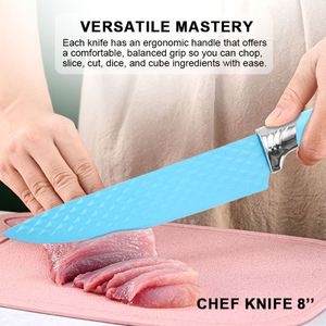 Factory Diamond Pattern Embossing Sharpness Blade Kitchen Knife Set Meat Cutting Household Knives With Detachable Acrylic <b>Stand</b> - Product Image 4