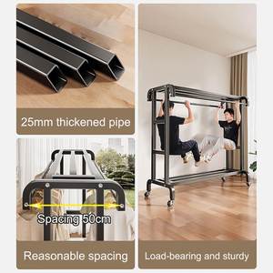 Double-<b>Rod</b> Thick Metal Cloth Rack Hooks 150cm Large Capacity Clothing Bedding Bag Organizer Modern Garment Rack for Living Room - Product Image 3
