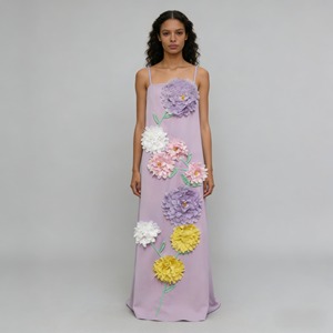 Robe de soirée longue à bretelles, patchwork floral vintage de qualité supérieure, avec appliques florales, pour femmes - Product Image 6