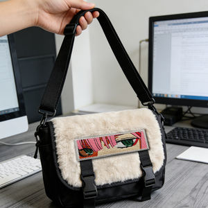 자수 애니메이션 소녀 눈 핑크색 머리카락 검정 흰색 전술 소녀 얼굴 프린팅 라벨 패치 가방 모자 재킷 부착용 - Product Image 2