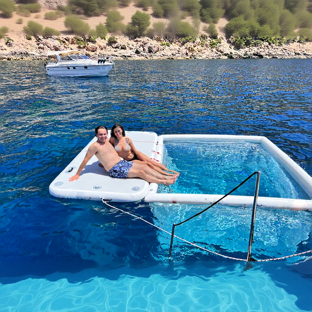 Luxury Yacht Protective Anti Jellyfish Water Ocean Island Tent Sea Floating Inflatable Boat Swimming Pool With Net Float Chair