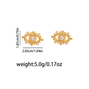 Pendientes Clásicos de <span class=keywords><strong>Perlas</strong></span> con Ojo de la Suerte, Pendientes de Acero Inoxidable Chapados en Oro con Forma de Flor para Mujer, Joyería de Estilo Vintage al por Mayor - Product Image 6