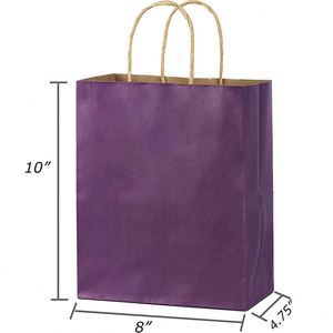 Sacs cadeaux en papier kraft en vrac avec poignées, pour fêtes, vente au détail, shopping, mariage, en papier violet, 100% papier recyclable, sacs cadeaux - Product Image 2